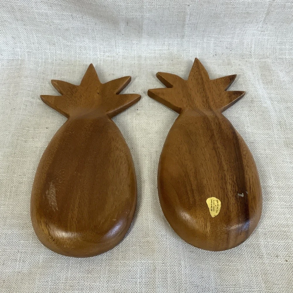 2 VTG Monkey Pod Pineapple Bowl Tiki Tropical Blair's Hawaii Luau Barware Signed